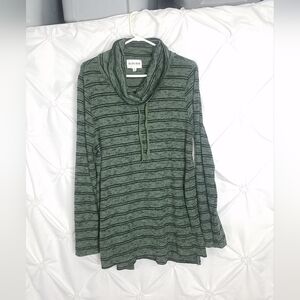 Olive & Oak Cowl Neck Long Sleeve TunicSweater - Dark Green Stripes